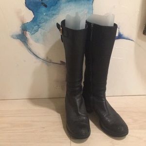 Prada knee high leather flat boots